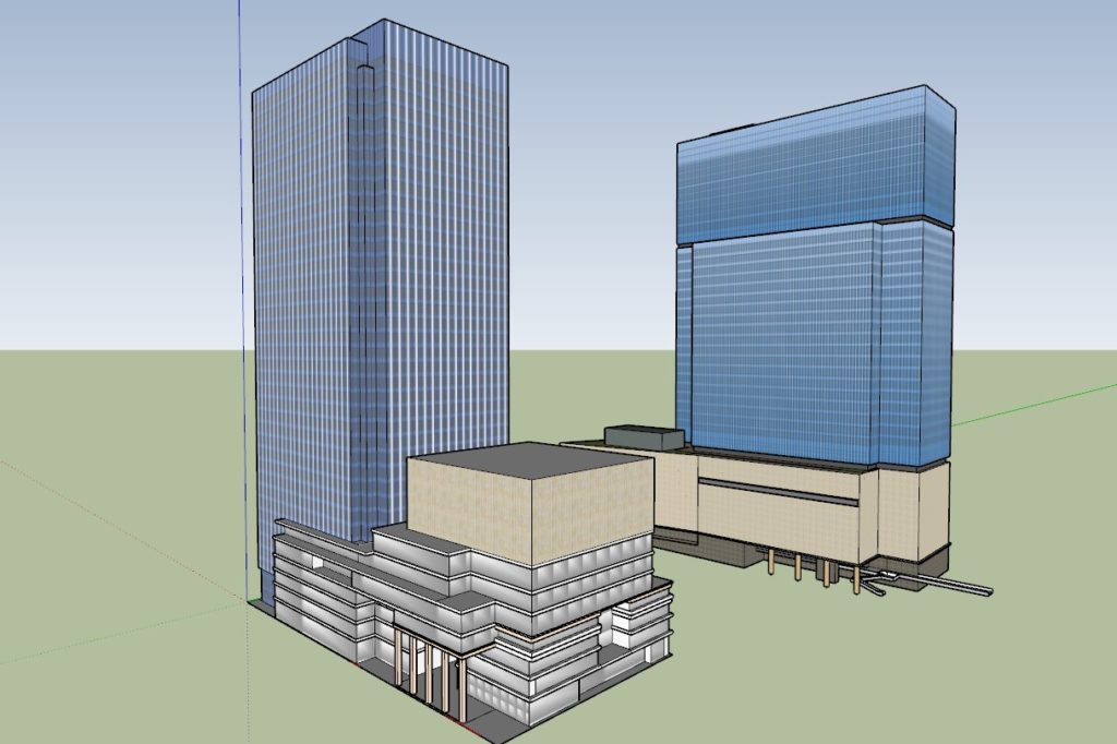 Umeda 3-chome PJ, 3D Model Comparsion, from South.