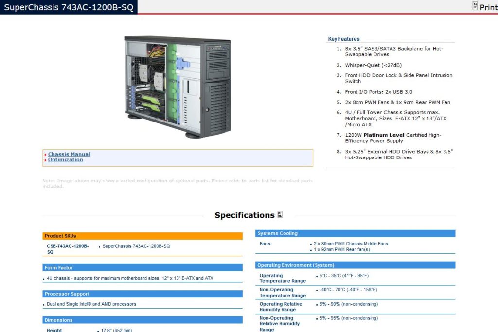 Supermicro SuperChassis cse-743ac-1200b-sq