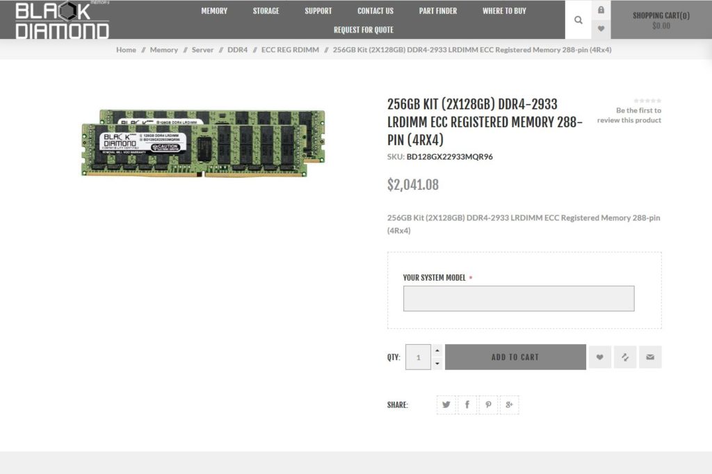 BLACK DIAMOND 2x128GB DDR4-2933 LRDIMM ECC REGISTERED MEMORY
