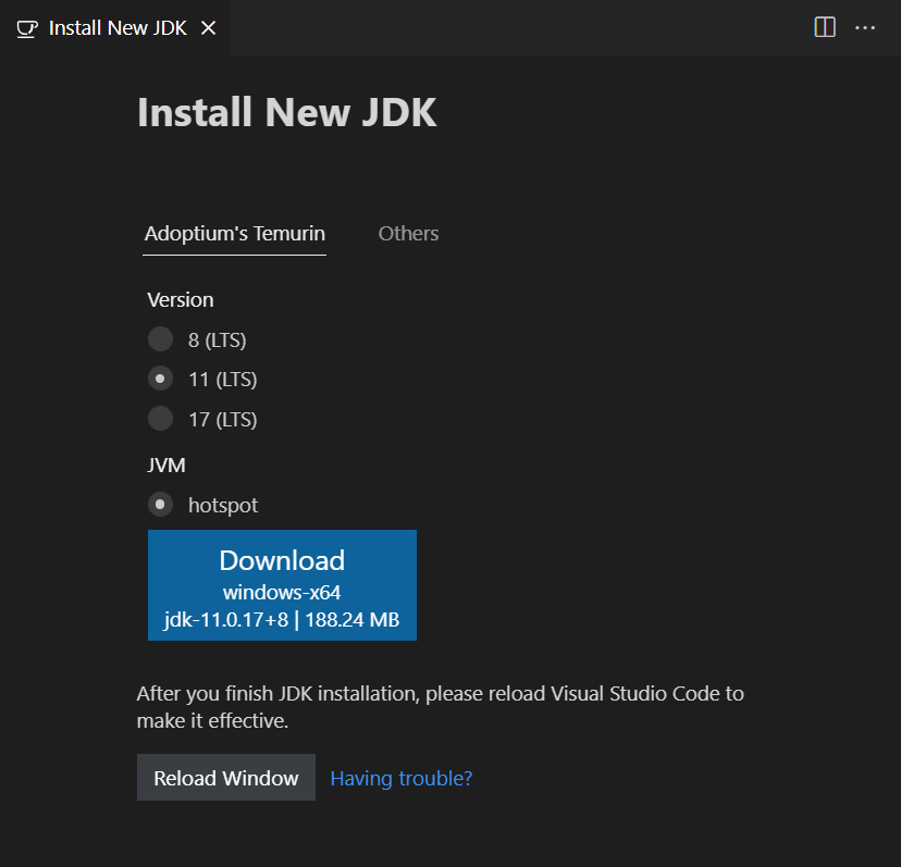 VSCode Install New JDK